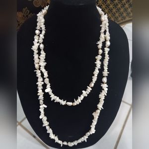 Vintage Bohemian Fresh water pearl and mother of pearl chip necklace